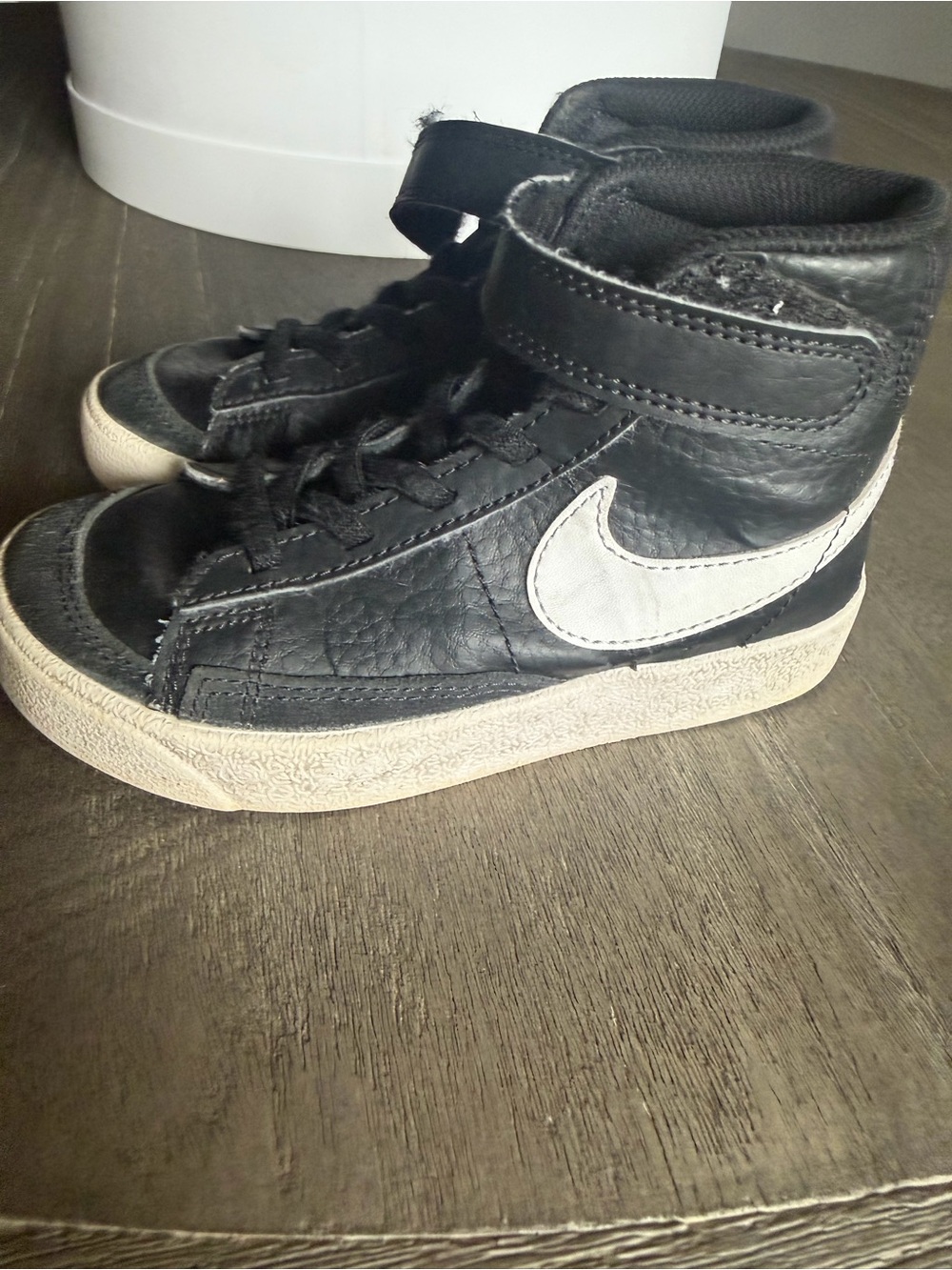 Nike Kids Black High-Top Sneakers with White Swoosh Accent